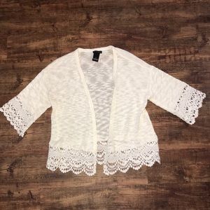 Creme Cardigan w/ Lace Trim